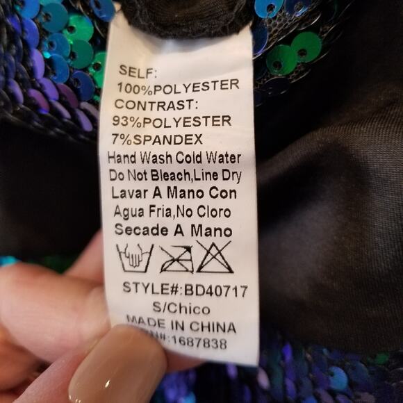 Green Goddess Sequin High Slit Maxi Dress Evening Plunging Neckline Size S - Picture 15 of 15